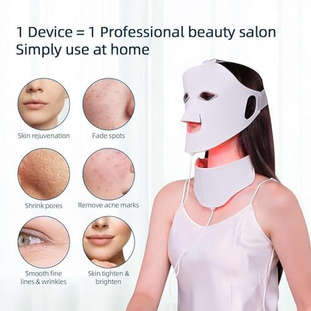 LED Face Light Therapy Mask with Remote Control, Red Light Therapy Mask for Face & Neck. Soft Silicone Beauty Device for Rejuvenation Skin Tightening Anti-Aging