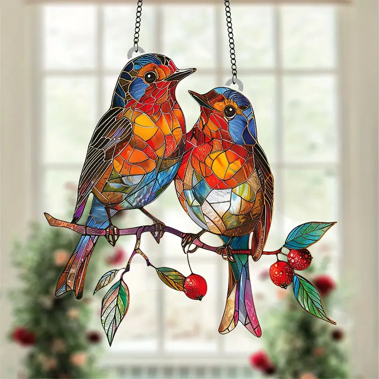 Rustic Acrylic Nightingale Sun Catcher – Artistic Hanging Glass Window Décor for Home & Garden