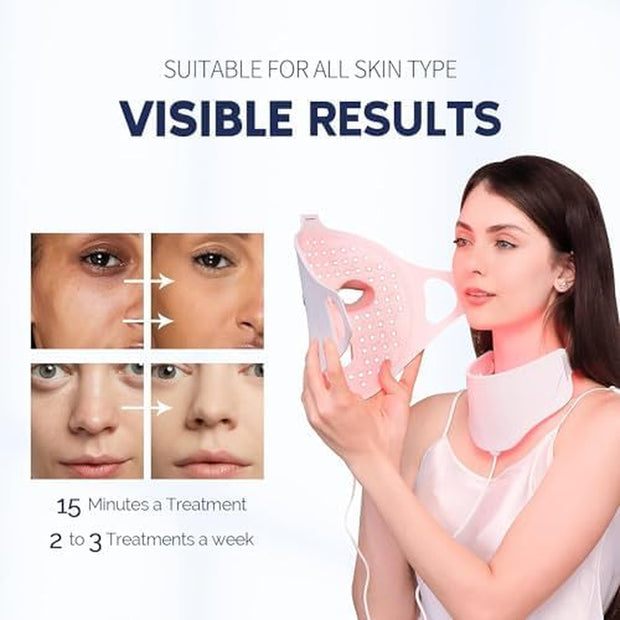 LED Face Light Therapy Mask with Remote Control, Red Light Therapy Mask for Face & Neck. Soft Silicone Beauty Device for Rejuvenation Skin Tightening Anti-Aging