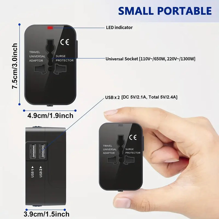 Universal Travel Adapter with Dual USB Ports – Charge Anytime, Anywhere! 🌍🔌