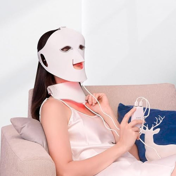 LED Face Light Therapy Mask with Remote Control, Red Light Therapy Mask for Face & Neck. Soft Silicone Beauty Device for Rejuvenation Skin Tightening Anti-Aging