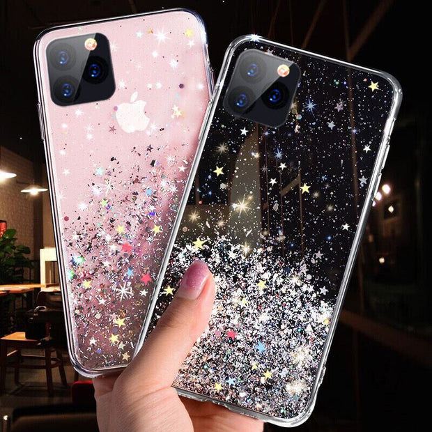 Iphone 15 12 Pro Max SE XR 8 7 14 X Sparkly Glitter Silicone Gel Case Soft Cover