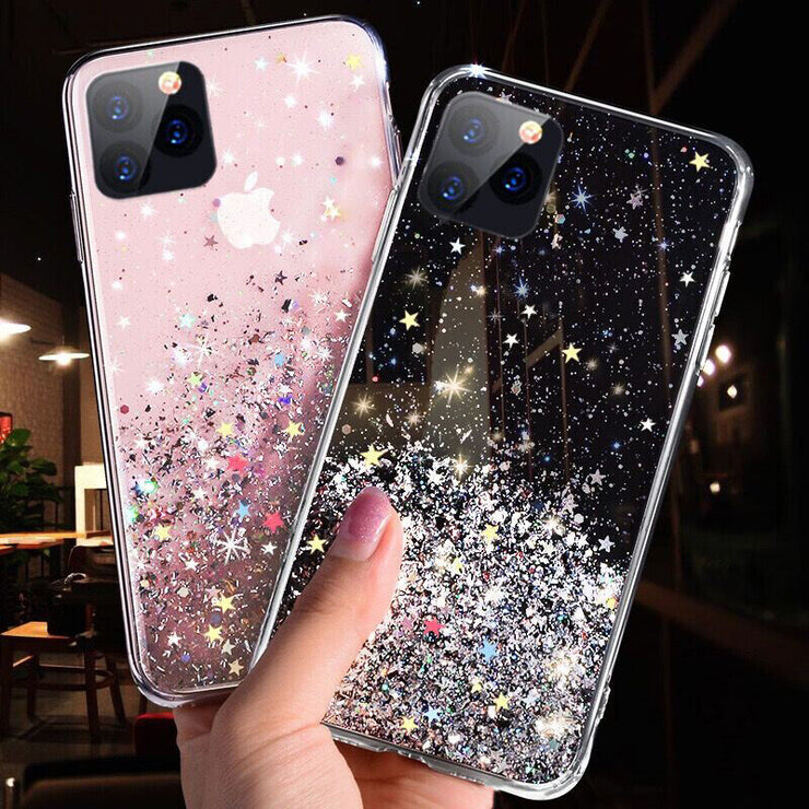 Iphone 15 12 Pro Max SE XR 8 7 14 X Sparkly Glitter Silicone Gel Case Soft Cover