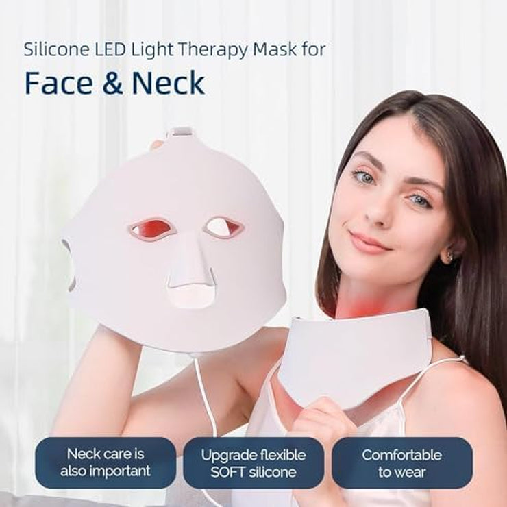 LED Face Light Therapy Mask with Remote Control, Red Light Therapy Mask for Face & Neck. Soft Silicone Beauty Device for Rejuvenation Skin Tightening Anti-Aging