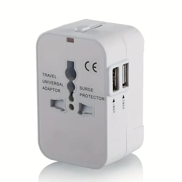 Universal Travel Adapter with Dual USB Ports – Charge Anytime, Anywhere! 🌍🔌