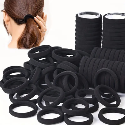 50/100pcs Black High-Elastic Hair Bands – Strong Hold, No Damage! ✨🖤